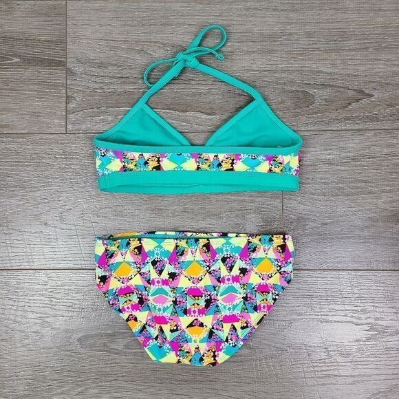 XHILARARION Girl's Neon Geometric Print 2 Piece Bikini Swimsuit Size 6 - Picture 9 of 11